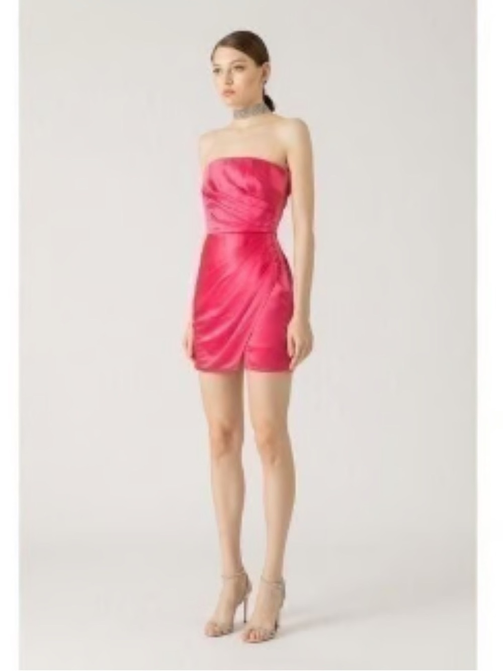 Sau Lee Pria Strapless Draped Satin Mini Dress